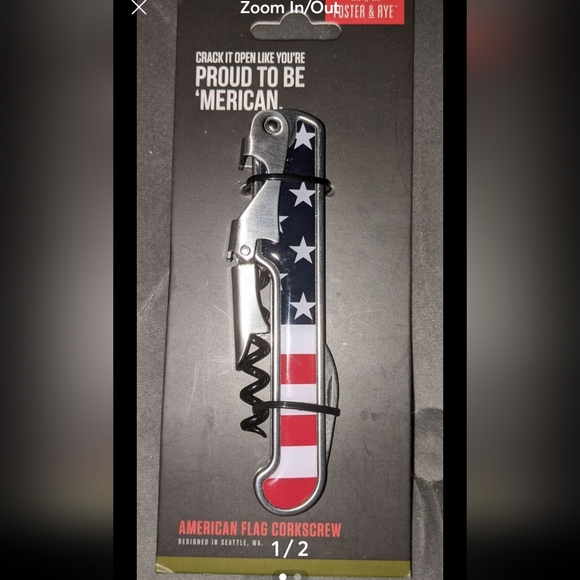 American Flag corkscrewStainless steelNon-stick worm & foil cutter - Picture 1 of 2
